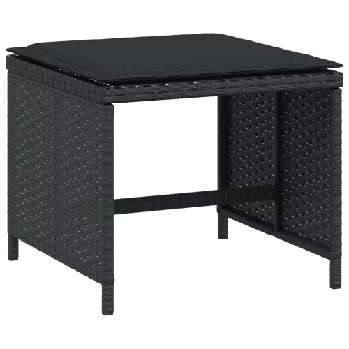 4 db fekete polyrattan kerti szék párnákkal 40 x 40 x 35 cm