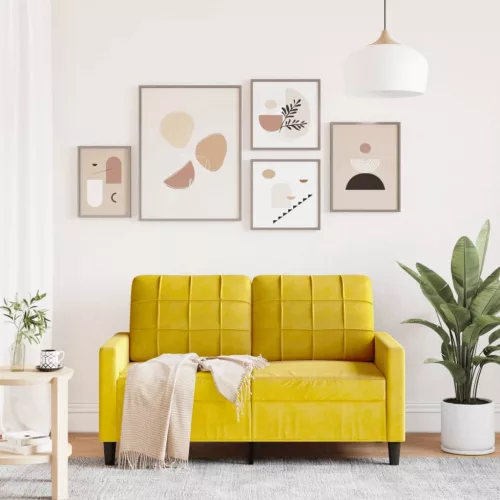 Kétszemélyes sárga bársony kanapé 120 cm