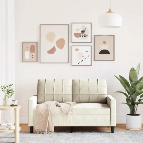 Kétszemélyes krémszínű bársony kanapé 120 cm