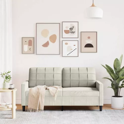 Kétszemélyes krémszínű bársony kanapé 140 cm