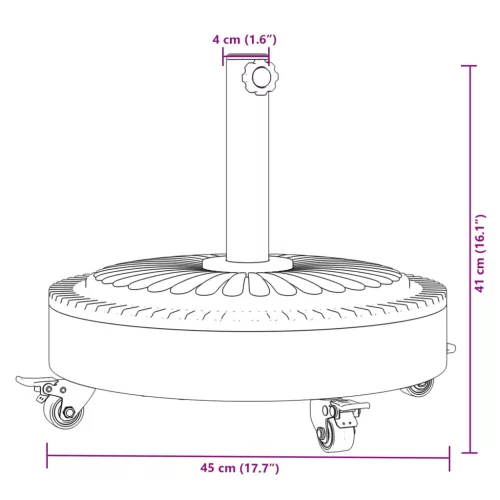 Görgős kerek napernyőtalp rúdhoz Ø38 / 48 mm 27 kg
