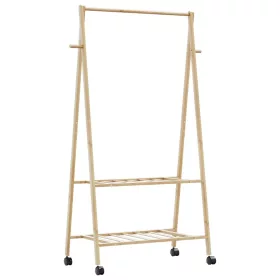  Bambusz ruhaállvány polcokkal és kerekekkel 96x45,5x155,5 cm