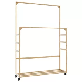 Bambusz ruhaállvány polcokkal és kerekekkel 90x35x155 cm
