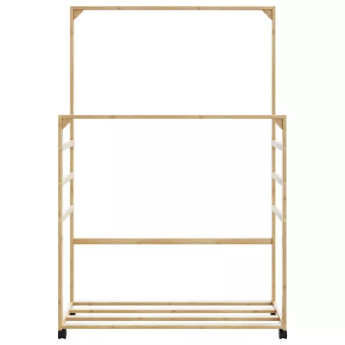 Bambusz ruhaállvány polcokkal és kerekekkel 90x35x155 cm