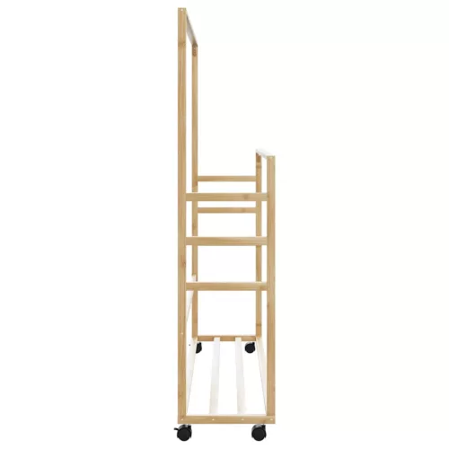 Bambusz ruhaállvány polcokkal és kerekekkel 90x35x155 cm