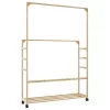 Bambusz ruhaállvány polcokkal és kerekekkel 90x35x155 cm