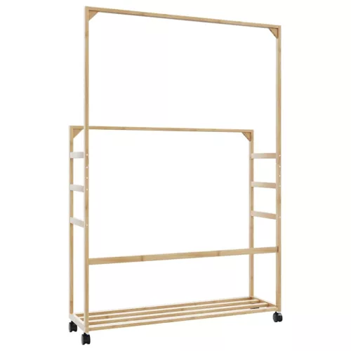 Bambusz ruhaállvány polcokkal és kerekekkel 90x35x155 cm