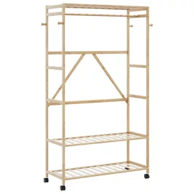Bambusz ruhaállvány polcokkal és kerekekkel 110x40x180 cm