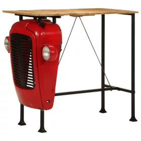   Piros és barna tömör mangófa traktor bárasztal 55x120x107 cm