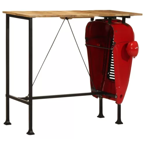 Piros és barna tömör mangófa traktor bárasztal 55x120x107 cm