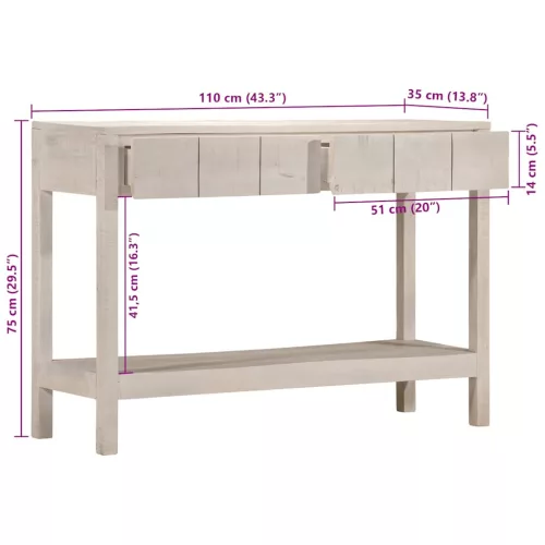 Fehér tömör mangófa tálalóasztal 110 x 35 x 75 cm