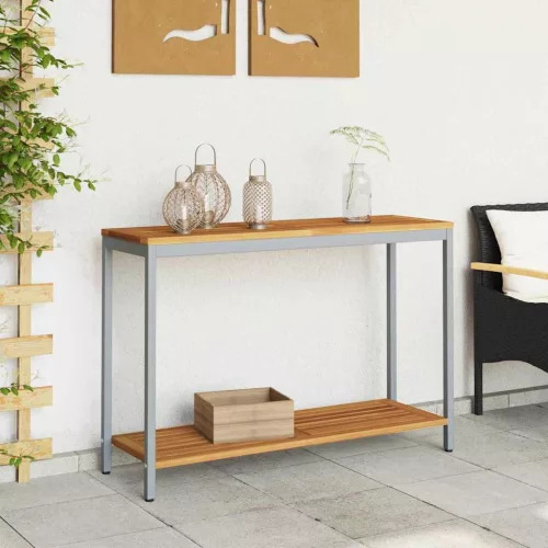 Kültéri Asztal tárolóval Természetes és Szürke 110 x 35 x 75 cm