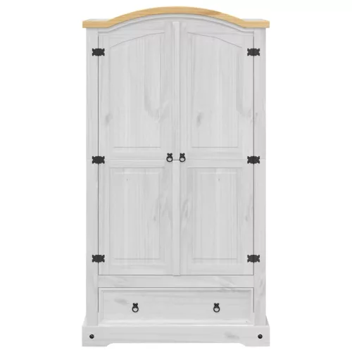 Fehér Corona tömör fenyőfa ruhásszekrény 102 x 52 x 186 cm