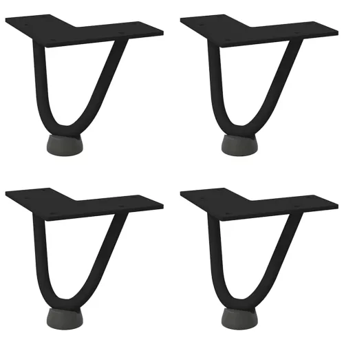 4 db fekete, tömör acél hajtűláb dohányzóasztalhoz, 10 cm