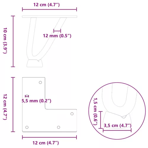 4 db natúr acél hajtűláb dohányzóasztalhoz 10 cm tömör acél