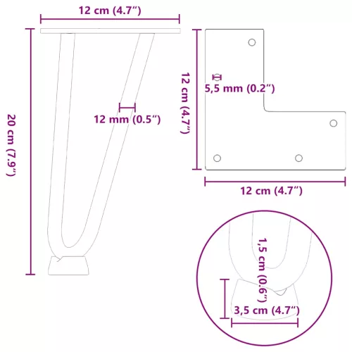 4 db antracitszürke hajtűláb dohányzóasztalhoz 20 cm tömör acél