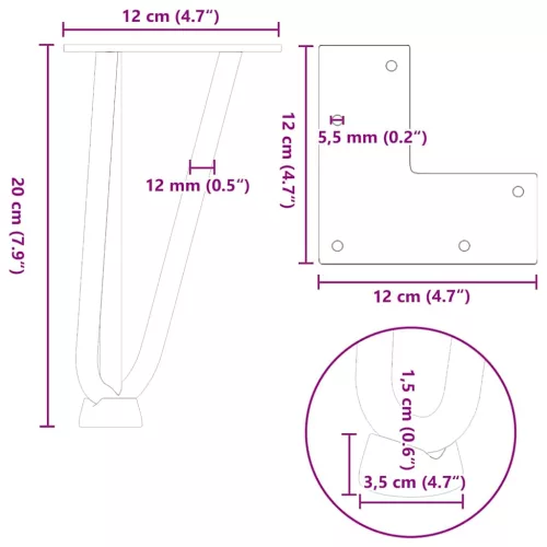 4 db antracitszürke hajtűláb dohányzóasztalhoz 20 cm tömör acél