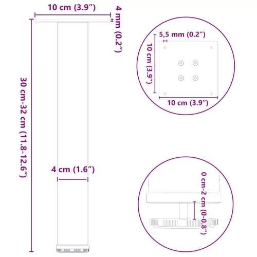 4 db antracitszürke acél dohányzóasztal láb 30-32 cm