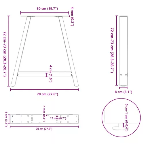 2 db A-alakú étkezőasztal láb fekete 70 x (72-73) cm acél étkezőasztal láb