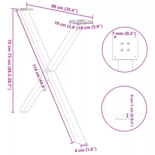 2 db X alakú étkezőasztal láb fekete, 90 x (72-73) cm acél