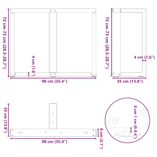 2 db fekete, T-alakú étkezőasztal láb 90x35x(72-73) cm acél étkezőasztal