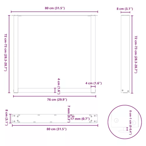 2 db U alakú étkezőasztal láb fekete 80 x (72-73) cm acél étkezőasztal láb