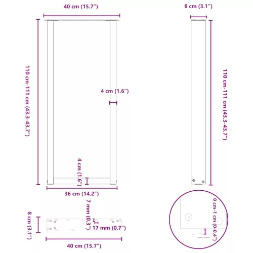 2 db U alakú bárasztalláb, fekete, 40 x (110-111) cm, acél