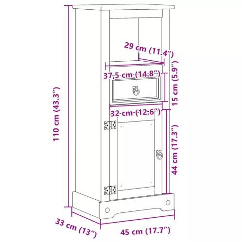 Corona tömör fenyőfa fürdőszobaszekrény 45 x 33 x 110 cm