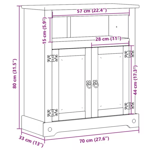Corona tömör fenyőfa fürdőszobaszekrény 70 x 33 x 80 cm
