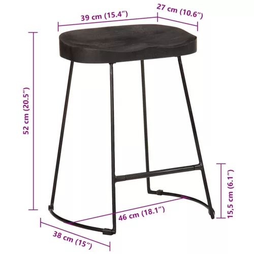 Bárszékek 2 db Fekete 46x38x52 cm tömör fa Mango