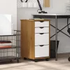 MOSS mézbarna tömör fenyőfa görgős szekrény fiókokkal