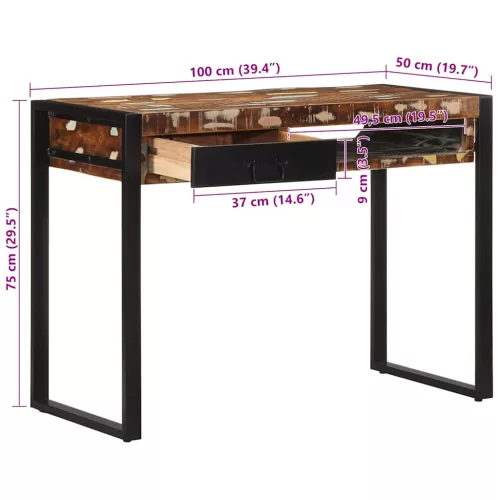 Íróasztal többszínű 100x50x75 cm tömörfa, újrahasznosított fa