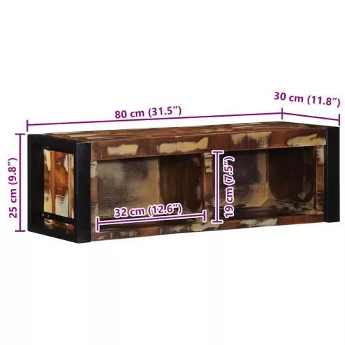 Többszínű tömör újrahasznosított fa TV-szekrény 80x30x25 cm