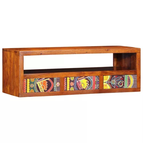 Tömör akácfa többszínű falra szerelhető TV-szekrény 90x30x30 cm