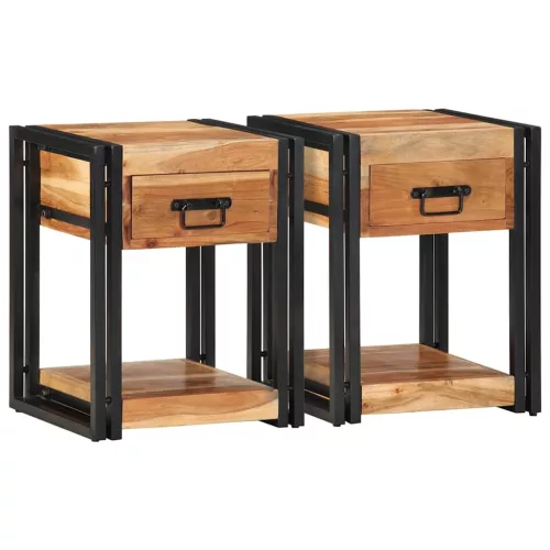 Éjjeliszekrény fiókkal 2 pcs Barna 40 x 35 x 50 cm tömör akácfa