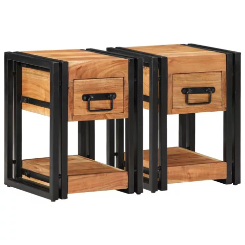 Éjjeliszekrény fiókkal 2 pcs Barna 30 x 30 x 40 cm tömör akácfa
