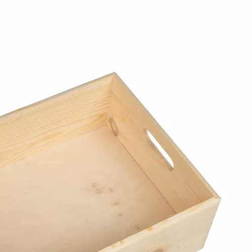 Fa doboz fogantyúkkal 40x30x13 cm tömör fa fenyő