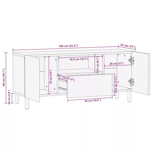 TV Szekrény fiókkal Barna 105 x 33.5 x 46 cm Tömör akácfa