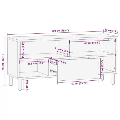 TV szekrény fiókkal Barna 100 x 33.5 x 46 cm Tömör akácfa