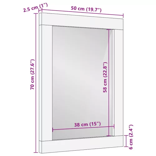 Fürdőszoba tükör 50x2,5x70 cm tömörfa mangó szürke