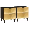 Éjjeli asztal fiókkal 2 pcs Fekete és Arany 40 x 33.5 x 46 cm