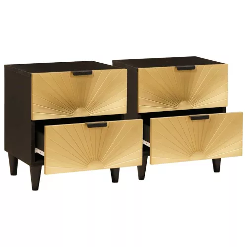 Éjjeli asztal fiókkal 2 pcs Fekete és Arany 40 x 33.5 x 46 cm