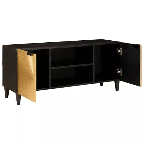 TV szekrény Fekete és Arany 105 x 33 x 46 cm tömör mangófa
