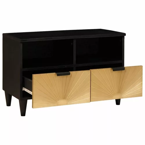 TV szekrény Fekete és Arany 70 x 33 x 46 cm tömör mangófa