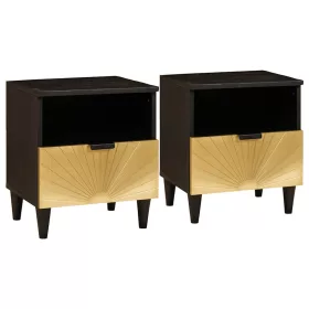   Éjjeli asztal fiókkal 2 pcs Fekete és Arany 40 x 33 x 46 cm