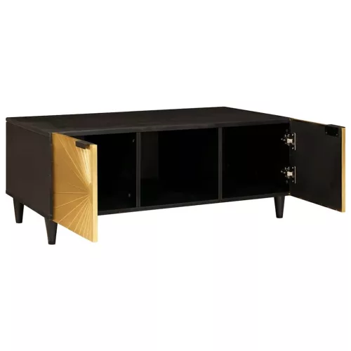 Dohányzóasztal Fekete és Arany 100 x 54 x 40 cm tömör mangófa