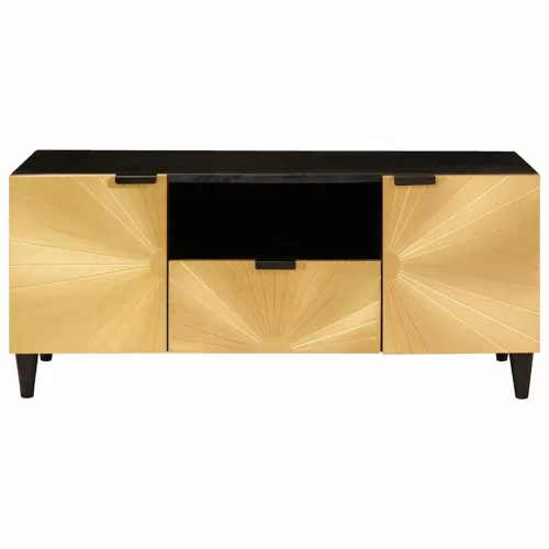 TV szekrény Fekete és Arany 105 x 33 x 46 cm tömör mangófa