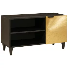   TV szekrény Fekete és Arany 80 x 33 x 46 cm tömör mangófa