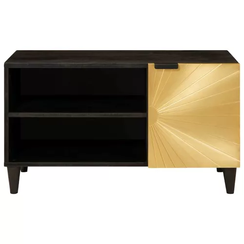 TV szekrény Fekete és Arany 80 x 33 x 46 cm tömör mangófa
