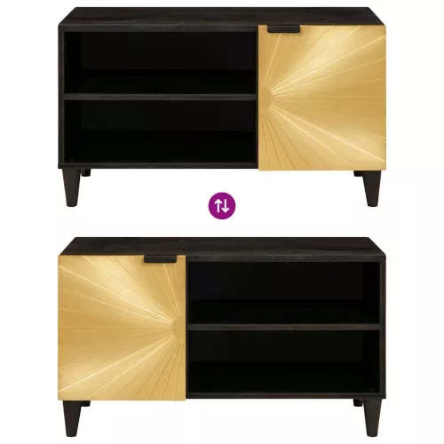 TV szekrény Fekete és Arany 80 x 33 x 46 cm tömör mangófa